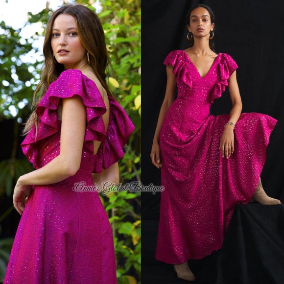 RARE NWT ANTHROPOLOGIE HUTCH Ruffled Shimmer Maxi Dress. Size 12/L - Picture 16 of 16